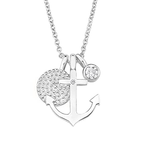 s.Oliver Kette mit Anhänger 925 Sterling Silber Damen Halsschmuck, mit Zirkonia synth., 40+5 cm, Silber, Anker, Kommt in Schmuck Geschenk Box, 2017246 im Sale