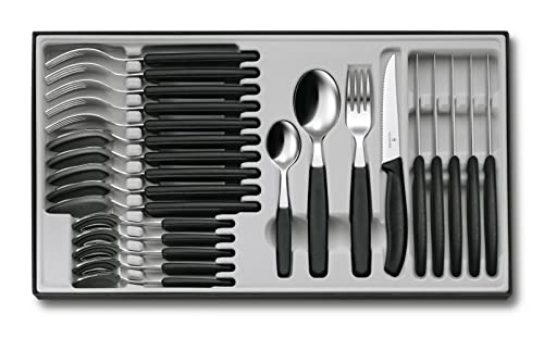 Victorinox, Swiss Classic, professional cutlery set, 24 pieces, extra sharp blade, serrated edge, 11 cm, robust plastic handle, stainless steel, black on sale