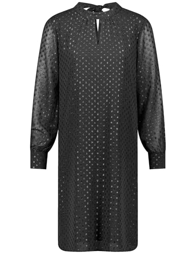 Taifun Damen Festliches Chiffonkleid mit Shiny-Dots Langarm, Manschetten unifarben, Polka Dots knieumspielend, kurz Schwarz 34 im Sale