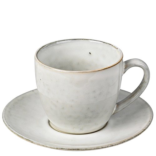 Broste Copenhagen Nordic Sand Tasse mit Untertasse, Steinzeug, Creme, 14cm im Sale