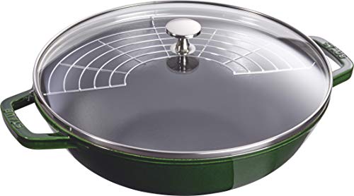 STAUB Wok aus Gusseisen, Innen emailliert, 30 cm, inkl. Glasdeckel, für alle Herdarten inkl. Induktion, Basilikumgrün im Sale