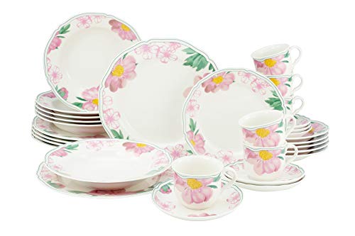 CreaTable, 22756, Alba Rose series, 30-piece dinnerware set, porcelain combination service, dishwasher and microwave safe, Made in Europe on sale