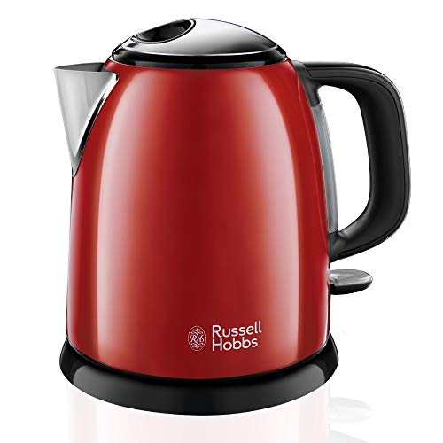 Russell Hobbs Wasserkocher klein [1,0l] Colours+ Edelstahl Rot (2400W, Schnellkochfunktion, herausnehmbarer Kalkfilter, außenliegende Wasserstandsanzeige, kleiner Reisewasserkocher) Teekocher 24992-70 im Sale