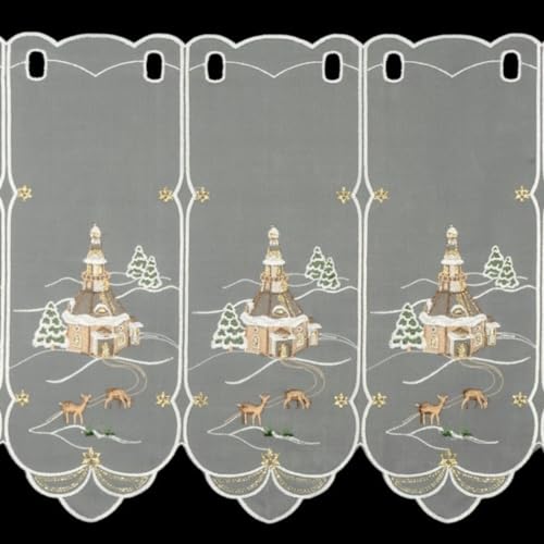 Plauener Spitze Scheibengardine 45x160 cm Weihnachten Bistrogardine Stickerei Weihnachtsgardine Weiß im Sale