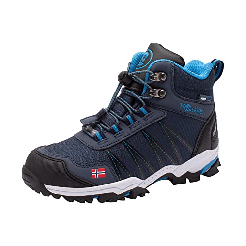 Trollkids Children's Trolltunga Waterproof Hiking Shoe Medium, Navy/Viper Green, on Sale