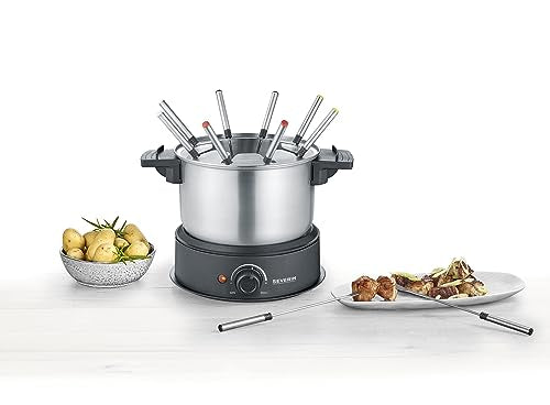 SEVERIN Fondue, dishwasher-safe fondue set with 8 color-coded forks, electric fondue made of stainless steel for cheese fondue, chocolate fondue or oil fondue, black, FO 2470 on sale