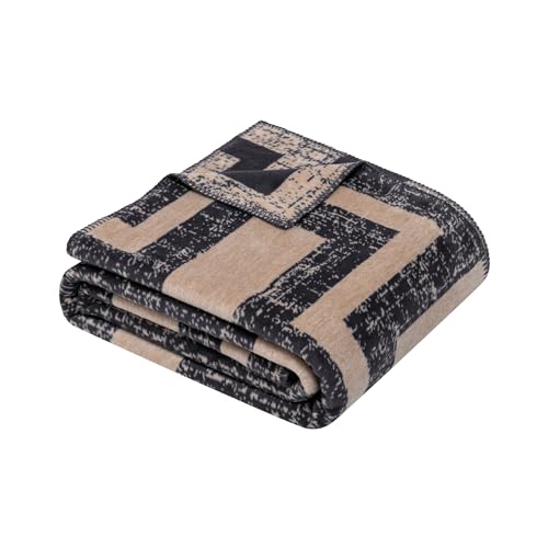 Ibena Dairut Decke 150 x 200 cm - Baumwollmix, weich, warm & waschbar, Kuscheldecke Abstrakt gestreift beige grau im Sale