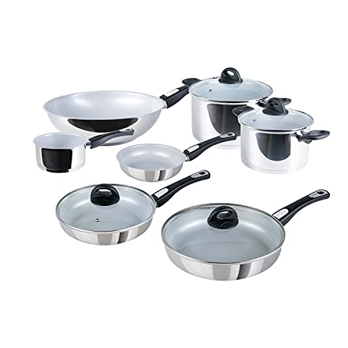 Genius Cerafit Steel Topf & Bratpfannen-Set 11-tlg | Kochgeschirr mit kratzfester Antihaft-Beschichtung | Töpfe und Pfannen für alle Herdarten + Induktion im Sale