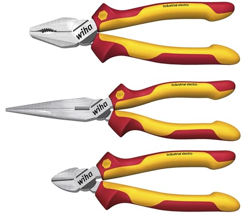 Wiha Zangen Set für Elektriker (38637) 3-tlg. I Universal Kombizange 180mm + Flachrundzange 200mm + Seitenschneider 160mm I Zangenset Elektro VDE im Sale