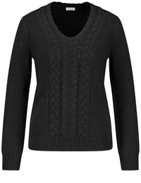 Thumbnail for Gerry Weber Damen Pullover mit Zopfmuster Langarm, breite Rippenbündchen unifarben Schwarz 36 im Sale