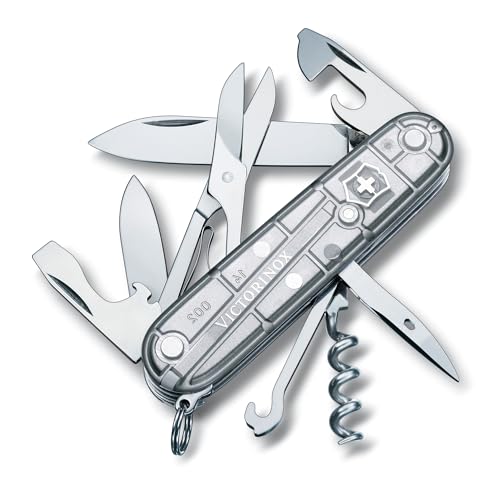 Victorinox Swiss Army Knife, Climber, Multitool, Swiss Army Knife, 14 Functions, Blade, Corkscrew, Silver Transparent on Sale