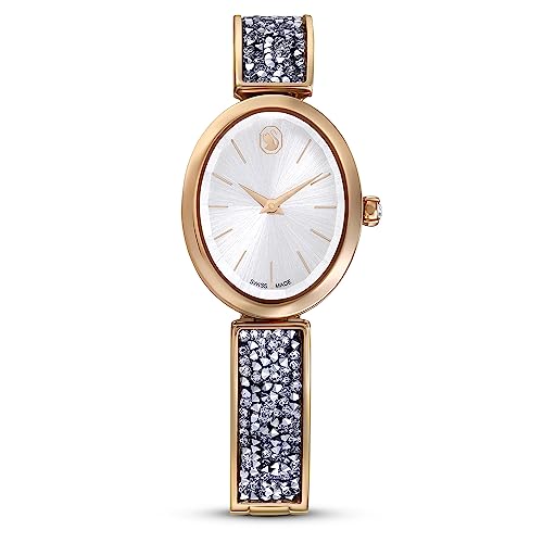 Swarovski Crystal Rock Oval Watch, Black Ladies Watch with Elegant Dial, Swarovski Crystals and Adjustable Metal Bracelet on Sale