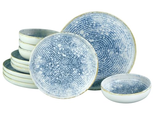CreaTable, 21652, Uno Mykonos series, 12-piece tableware set, stoneware plate set, dishwasher and microwave safe, Made in Portugal on sale