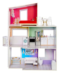 Thumbnail for Rainbow High Townhouse - 3-Stöckiges Holzpuppenhaus mit 5 Bunten Zimmern & Terrasse - Komplett Eingerichtetes Haus mit Funktionierendem Lift und Zubehör - Spielzeug für Kinder von 4 bis 12+ Jahren im Sale