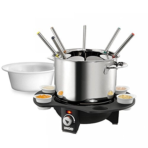 UNOLD 48645 Fondue-Elegance - Elektro-Fondue-Set, Wechseltopf (Edelstahl/Keramik), für 8 Personen, für Fleischfondue mit Öl/Bouillon und Schokoladen- oder Käsefondue im Sale