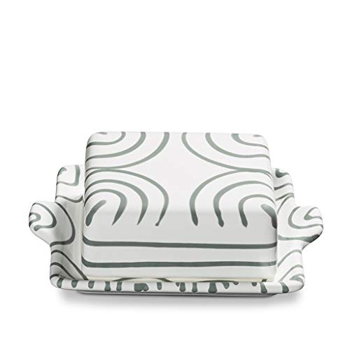 GMUNDNER KERAMIK Butter dish Size: l= 16.5 cm xw= 12 cm xh= 5.7 cm Grey flamed tableware, handmade in Austria on sale