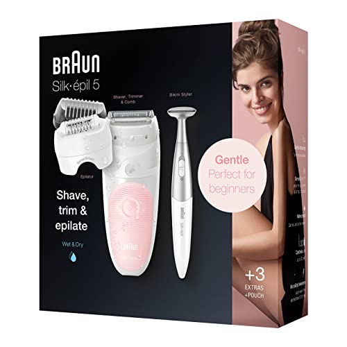 Braun Silk-épil 5 Epilator for Women, Alternative to Waxing, Includes Bikini Trimmer, High-Frequency Massage Attachment, Pivoting Head, 5-820, White/Pink on Sale