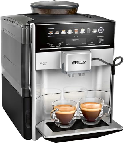 SIEMENS Kaffeevollautomat EQ.6 plus s300 TE653501DE, für viele Kaffeespezialitäten, Milch-Aufschäumdüse, Keramikmahlwerk, Doppeltassenfunktion, Antikalk, automatische Dampfreinigung, 1500 W, silber im Sale