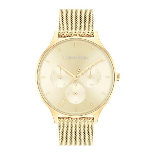 Calvin Klein Multi Dial Quartz Watch for Women with Yellow Gold-Tone Stainless Steel Mesh Link Bracelet - 25200103 on Sale