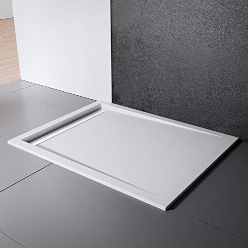 Schulte Duschwanne 90x100 cm, Rechteck extra-flach 2,5 cm, Sanitär-Acryl alpin-weiß, inkl Ablauf mit Rinnenabdeckung weiß und Füßen im Sale