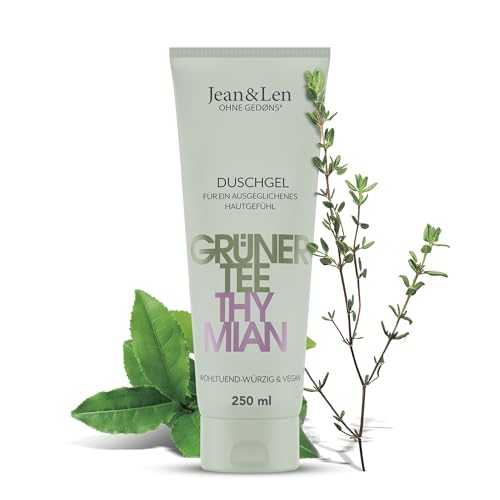 Jean &amp; Len Shower Gel Green Tea &amp; Thyme, pH-balanced, soothing and aromatic shower experience, enriched with green tea and thyme extract, vegan shower gel, paraben-free and silicone-free, 250 ml on sale