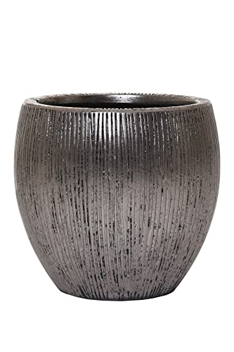 VIVANNO Flowerpot Planter Fiberglass Silver Black Ribbed Cairo 40x37 on Sale
