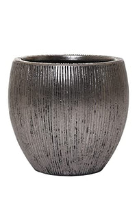 Thumbnail for VIVANNO Flowerpot Planter Fiberglass Silver Black Ribbed Cairo 40x37 on Sale