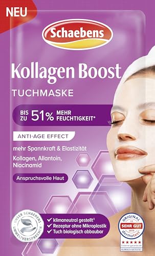Schaebens Kollagen Boost Tuchmaske, Anti-Age Effect mit Kollagen, Allantoin und Niacinamid für anspruchsvolle Haut. im Sale