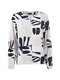 Thumbnail for s'questo blouse 1/1 long-sleeved blouse, round neck, playful off-white Soquesto collection Love Letters on sale