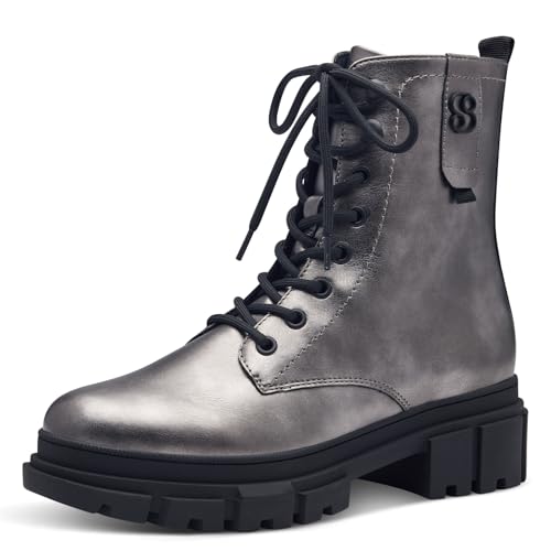 s.Oliver Damen Stiefeletten ohne Absatz zum Schnüren Vegan, Silber (Pewter), 39 EU im Sale