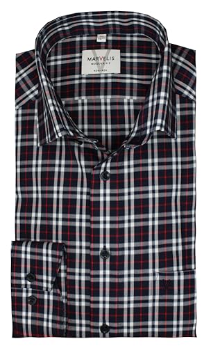 Marvelis Herrenhemd |Modern Fit | Langarm 64 cm | Blau Weiß Rot kariert | New Kent Kragen | Gr. 44 im Sale
