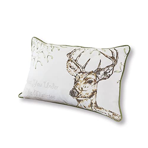 Loberon Kissenhülle Binche, mit festlichem Hirsch-Print, farblich abgesetzter Keder, weihnachtliche Textilien, Weihnachtsstimmung, Weihnachtsdeko, Weihnachten, Baumwolle, weiß/braun im Sale