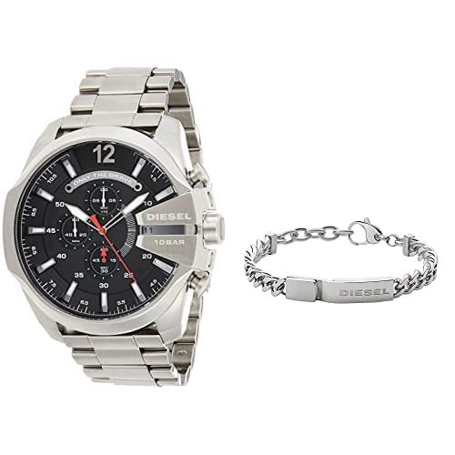 Diesel Herren Mega Chief Chronograph, 59mm Gehäusegröße, Edelstahluhr Herrenarmband aus Edelstahl mit Karabinerverschluss im Sale