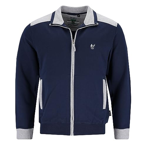 hajo men's sweat jacket - leisure, climate comfort, stretch cotton mix, plain blue on sale