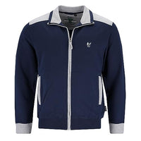 Thumbnail for hajo men's sweat jacket - leisure, climate comfort, stretch cotton mix, plain blue on sale