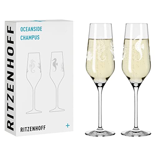 RITZENHOFF 3851001 Champagnerglas 250 ml - 2er Set Serie Oceanside Nr. 1, 2 Stück, Seepferdchen-Motiv - Made in Germany im Sale