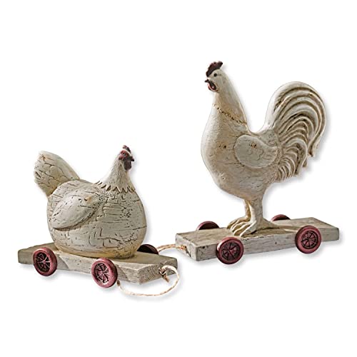 Loberon Huhn 2er Set Mesnil, Duo aus Hahn und Henne, ländlich-gemütliches Flair, handbemalt, Osterfiguren, Ostern, Osterdeko, Polyresin, Jute, Creme im Sale