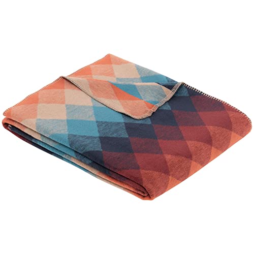 Ibena Bray, cozy blanket blue/brown, bedspread 150x200 cm, pleasantly warm and particularly cuddly soft, excellent quality with high cotton content on sale