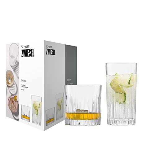 SCHOTT ZWIESEL 8er Gläserset Stage, jeweils 4 geradlinige Longdrinkgläser und Whiskygläser mit Relieff, spülmaschinenfeste Kristallgläser (Art.-Nr. 121882), Kristall im Sale