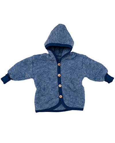 Cosilana Baby Jäckchen mit Kapuze aus weichem Wollfleece, 60% Schurwolle kbT, 40% Baumwolle kbA (50/56, Lindengrün-melange) im Sale