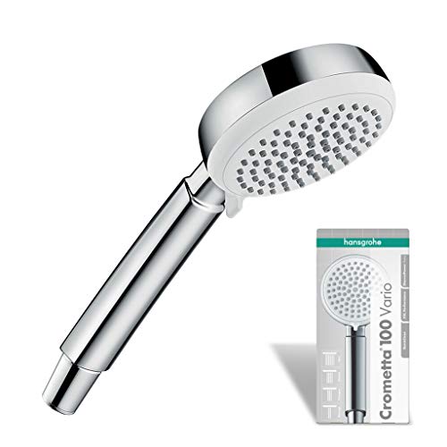 hansgrohe Crometta 100 - Duschkopf, Handbrause mit 4 Strahlarten, runde Duschbrause (⌀ 100 mm), Brausekopf mit Antikalk-Funktion, Chrom im Sale