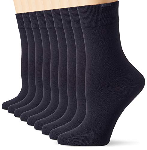 Nur Die Damen 9-Pack Perfect Fit Breathable Cotton Plain Comfort Waistband No Pinching Seam Socks, Black, 39-42 EU on Sale