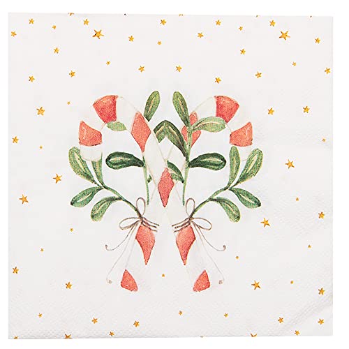 Clayre & Eef Servietten Papier 20er Set 33*33 cm (20) Weiß Rot Papier Quadratisch Weihnachten mit Zuckerstangen Servietten Papier im Sale