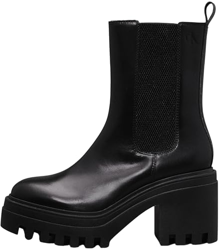 Calvin Klein Women's Chunky Heeled Leather Chelsea Boots, Black (Triple Black), 40 on Sale