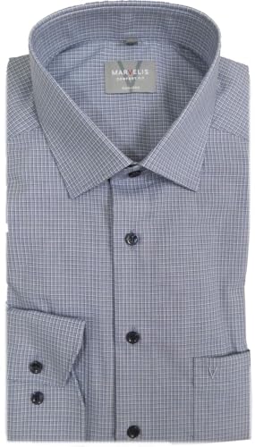 Marvelis Herren Businesshemd Langarm Non-Iron-Comfort-Fit,Kariert,New Kent,Marine 18,44 im Sale