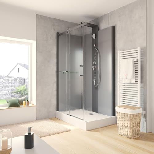 Schulte Wellnesskabine Korsika, 120 x 80 cm, 6 mm Sicherheits-Glas klar hell, Profile schwarz, Rückwände grau, Duschwanne weiß, EP581123 im Sale