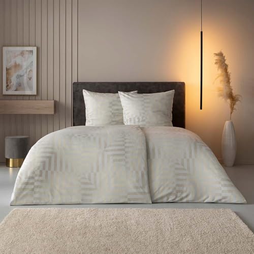 ESTELLA Mako Jersey Bettwäsche 155x220 Theo beige Quadrate Streifen 6320-200 im Sale