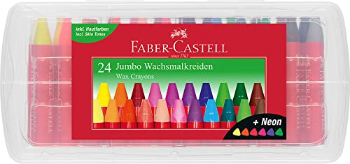 FABER-CASTELL 120034 - Wachsmalkreiden Jumbo 24er Box, inklusive Neon-Farben und Hautfarbe im Sale