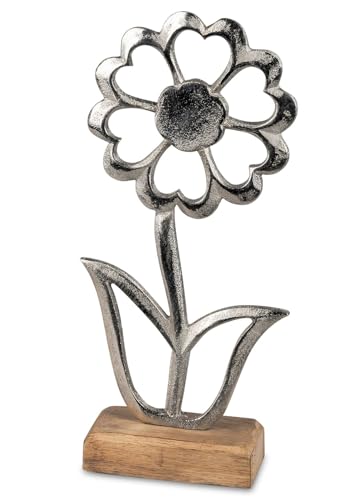 formano Dekoaufsteller Blume aus Aluminium & Mangoholz 25 cm - Silberfarben im Sale