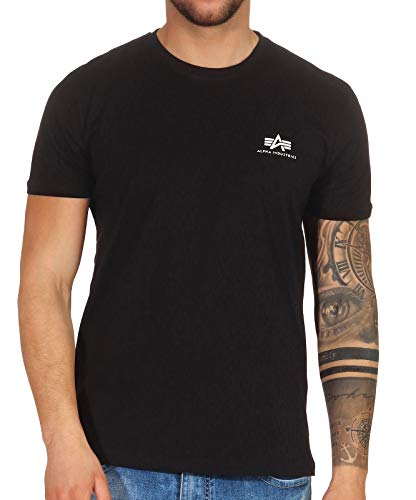 Alpha Industries Herren Basic T Small Logo T-Shirt, Blickdicht, Black/Blue, X-Large im Sale